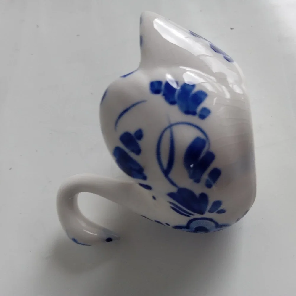 Swan Figure Porcelain. Blue And White Color
